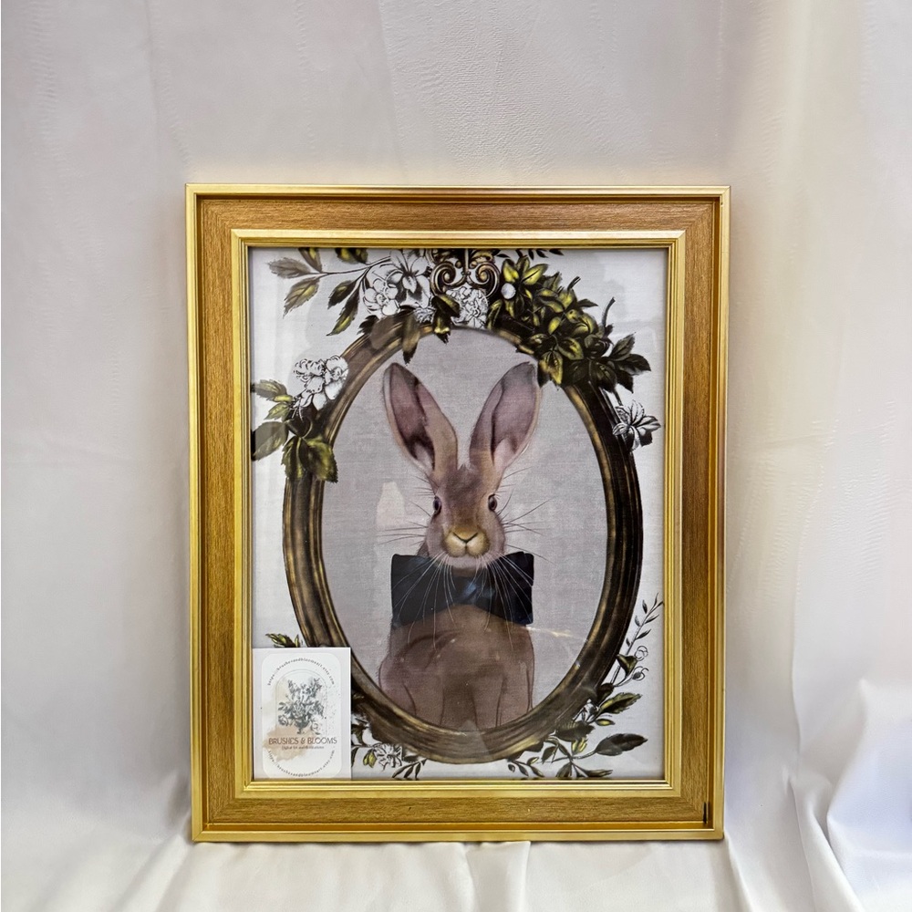 Gold Framed Rabbit Portrait Hand Drawn Wall Art